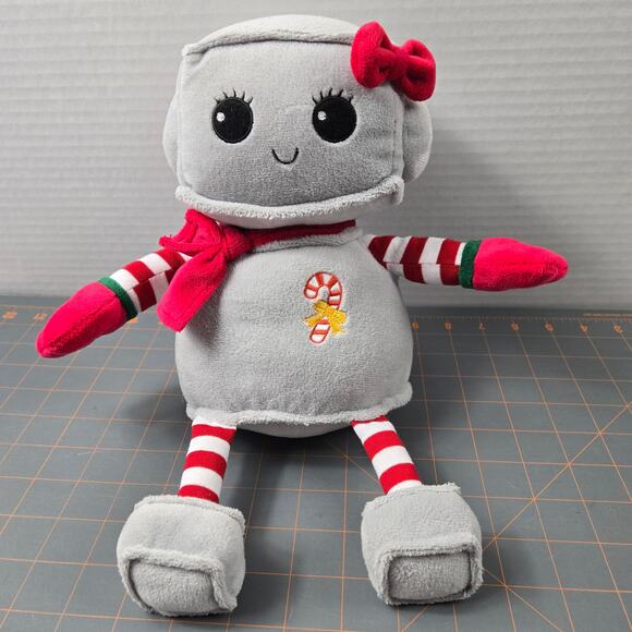 Walmart Dreams Christmas Girl Robot Plush Bow Scarf Candy Cane Arms Legs Shirt - Picture 1 of 10